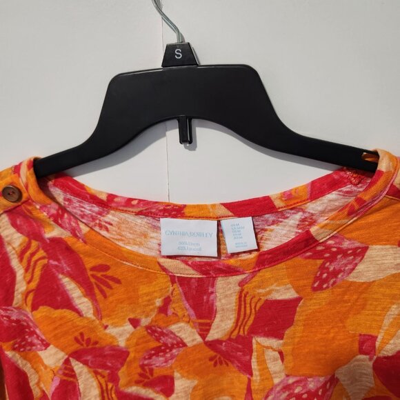 Cynthia Rowley Orange and Red Short Sleeve Linen Knit Floral Top Blouse Medium - Picture 5 of 6